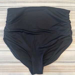 Albion Ruched High-Waisted Swim Bottoms in Black